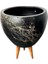 Tasarımı Ev Dekorasyon Siyah Üzeri Gold Mermer Efektli Toprak Saksı Saksılık Salon Çiçeklik 3 Ayaklı - 15 cm 4