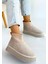 Içi Kürklü Boğazı Streçli Bot Süet Bej Topuk Boyu 4 cm 5