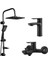 3'lü Modern Banyo Seti, Robot Duş Başlığı, Lavabo ve Banyo Bataryası, Siyah Krom (Siyah Nero Fleko 3 Lü Set) 1
