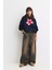 Kadın Baskılı Kapüşonlu Sweatshırt Oversize 3 Iplik 3