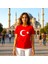 Unisex Bisiklet Yaka %100 Pamuk Kırmızı Türk Bayraklı T-Shirt 3