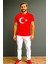 Unisex Bisiklet Yaka %100 Pamuk Kırmızı Türk Bayraklı T-Shirt 5