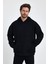 Erkek Oversize % 100 Pamuk Içi Polarlı Yumuşak Dokulu Basic Siyah Kapüşonlu Sweatshirt 1
