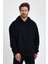 Erkek Oversize % 100 Pamuk Içi Polarlı Yumuşak Dokulu Basic Siyah Kapüşonlu Sweatshirt 2