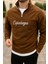 Erkek Yarım Fermuar Parça Detay Nakışlı Polar Sweatshirt 1
