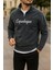 Erkek Yarım Fermuar Parça Detay Nakışlı Polar Sweatshirt 1