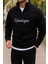 Erkek Yarım Fermuar Parça Detay Nakışlı Polar Sweatshirt 1
