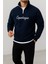 Erkek Yarım Fermuar Parça Detay Nakışlı Polar Sweatshirt 1
