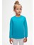 Koyu Turkuaz Basic Unisex Çocuk Mevsimlik Sıfır Yaka Uzun Kollu Tişört 2