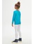 Koyu Turkuaz Basic Unisex Çocuk Mevsimlik Sıfır Yaka Uzun Kollu Tişört 4