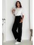 Kadın Lastikli Bel Bağcıklı Bol Paça Pantolon – Rahat & Minimal Stil 1