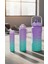 Mor, 3’lü Set - Sticker’lı Pipetli Matara Seti - 2000ML,900ML,300ML 1
