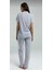 Kutulu Kadın Önden Düğmeli Pijama Takım Mavi-8.9.8.2 4