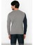 Erkek Basic Siluet Bisiklet Yaka Renk Bloklu Uzun Kollu Fitted Kalıp Intersia Triko Kazak Kaliteli 2