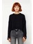 Kadın Casual Crop Oversize Bisiklet Yaka Triko Kazak Düşük Kol Akıtma Detaylı Konforlu Şık 1
