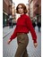 Kadın Oversize Balon Kol Dik Yaka Saç Örgü Crop Akrilik Triko Kazak Kış Modasına Uyumlu Kaliteli 3