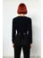 Kadın Fitted Basic V Yaka Siyah Tüylü Inci Detaylı Super Crop Uzun Kollu Triko Kazak Iddialı Stil 2