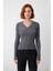 Kadın Antrasit Fitted V Yaka Taş Detaylı Triko Kazak Gündüzden Geceye Zarafet Sunuyor Kaliteli 1