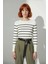 Kadın Modern Ekru Çizgili Bisiklet Yaka Fitted Kesim Triko Kazak Ilkbahar Sonbahar Konforu 2