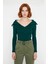 Kadın Şık Devrik Yaka Fitilli Triko Üst Fitted Kesim Uzun Kol Crop Model Ilkbahar Sonbahar 1