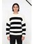 Erkek Günlük Kullanım Için Şık Çizgili Bisiklet Yaka Akrilik Uzun Kollu Oversize Triko Kazak 2