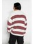 Erkek Günlük Kullanım Için Şık Çizgili Bisiklet Yaka Akrilik Uzun Kollu Oversize Triko Kazak 3
