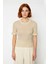 Kadın Fitted Kesim Simli Ince Triko Bluz Bisiklet Yaka Fırfır Kollu Crop Model Modern Stil 2