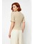 Kadın Fitted Kesim Simli Ince Triko Bluz Bisiklet Yaka Fırfır Kollu Crop Model Modern Stil 3
