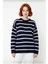 Kadınlara Özel Oversize Çizgili Triko Kazak Bisiklet Yaka Uzun Kollu Kış Stiline Modern Dokunuş 1