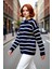 Kadınlara Özel Oversize Çizgili Triko Kazak Bisiklet Yaka Uzun Kollu Kış Stiline Modern Dokunuş 3