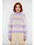 Rahat Kadın Crop Oversize Geniş Kalıp Ince Dokulu Çizgili Bisiklet Yaka Triko Kazak Günlük Kullanım 1