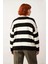 Kadın Konforlu Rahat Kesim Polo Yaka Çizgili Uzun Kollu Triko Kazak Orta Kalınlık Günlük Şıklık 3