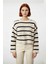 Kadın Crop Boy Akrilik Triko Kazak Bisiklet Yaka Geniş Kalıp Çizgili Soğuk Havalara Uygun Kaliteli 2