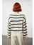 Kadın Crop Boy Akrilik Triko Kazak Bisiklet Yaka Geniş Kalıp Çizgili Soğuk Havalara Uygun Kaliteli 3