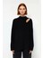 Kadın Basic Oversize Bisiklet Yaka Cut Out Triko Kazak Akrilik Fitilli Uzun Boy Kışlık Rahatlık 2