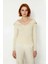 Kadın Devrik Yaka Fitted Fitilli Triko Bluz Uzun Kol Crop Boy Ilkbahar Sonbahar Günlük Şıklığı 2