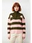 Kadın Oversize Çizgili Dik Yaka Düşük Kol Kalın Triko Kazak Kış Sezonu Için Rahat Şık Kombinler 2