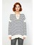 Kadın Relaxed Kalıp Çizgili Bağcıklı Yaka Triko Kazak Günlük Kullanım Için Ideal Seçim Kaliteli 2