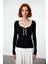 Kadın Havuz Yaka Fitilli Triko Kazak Kurdele Fiyonk Detaylı Ince Yapısıyla Şıklığınızı Tamamlar 2