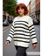 Kadın Relaxed Kalıp Çizgili Bisiklet Yaka Uzun Kol Triko Kazak Kış Sezonu Için Şık ve Konforlu 1