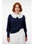 Kadın Lacivert Dantel Yaka Triko Kazak Uzun Kollu Regular Kalıp Kış Kombinlerinin Şık Seçimi 2