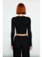 Kadın Fitted Super Crop Bisiklet Yaka Uzun Kollu Fitilli Triko Bluz Yan Detaylı Ilkbahar Sonbahar 4