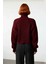 Kadın Oversize Fitilli Bordo Balıkçı Yaka Uzun Reglan Kollu Crop Akrilik Triko Kazak Kaliteli 4