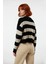 Kadın Oversize Bisiklet Yaka Çizgili Crop Akrilik Triko Kazak Akıtma Detaylı Rahat Şıklık Kaliteli 4