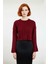 Kadın Bordo Oversize Kesim Fitilli Triko Crop Kazak Uzun Kollu Bisiklet Yaka Günlük Şıklık 1