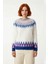 Kadın Regular Kalıp Geometrik Desenli Akrilik Triko Kazak Reglan Kol Kış Günleri Için Konforlu 2