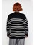 Kadın Siyah Çizgili Bisiklet Yaka Triko Kazak Gold Düğme Detaylı Şardon Akrilik Kışlık Şıklık 2