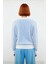 Kadın Açık Mavi Çizgili Düğme Detaylı Bisiklet Yaka Uzun Kollu Triko Kazak Günlük Kombinler Için Şık 4