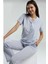 Kutulu Kadın Önden Düğmeli Pijama Takım Mavi-8.9.8.2 2