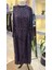 Desenli Cupro Elbise 38829 Lila 1